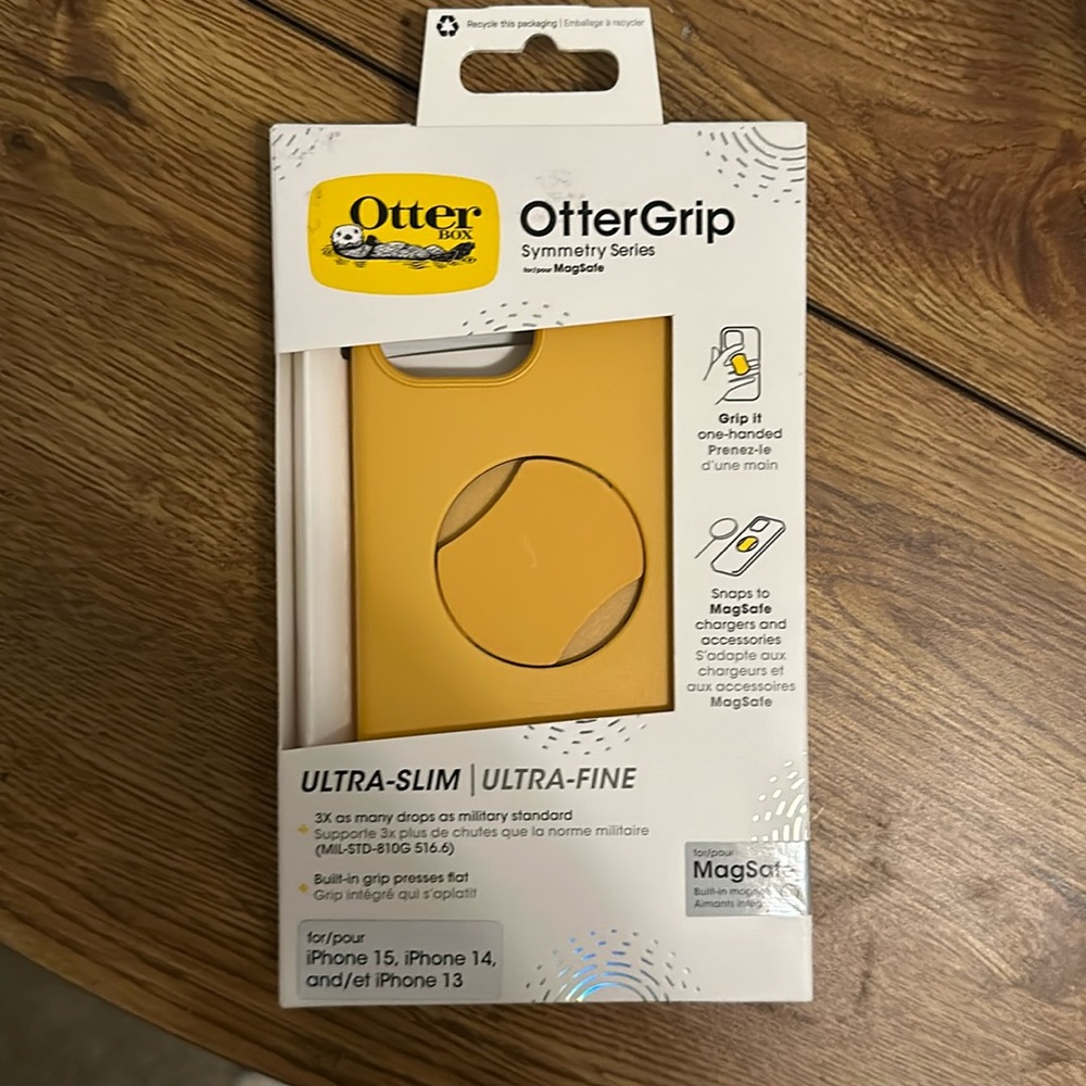 OtterGrip by Otter box symmetry series yellow iPhone 15, 14, 13 phone case